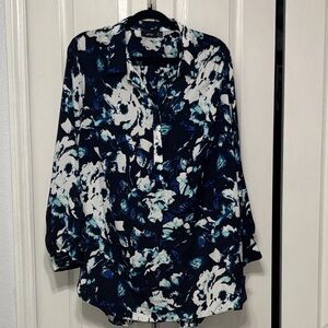 Apt. 9 Blue and White Floral Blouse